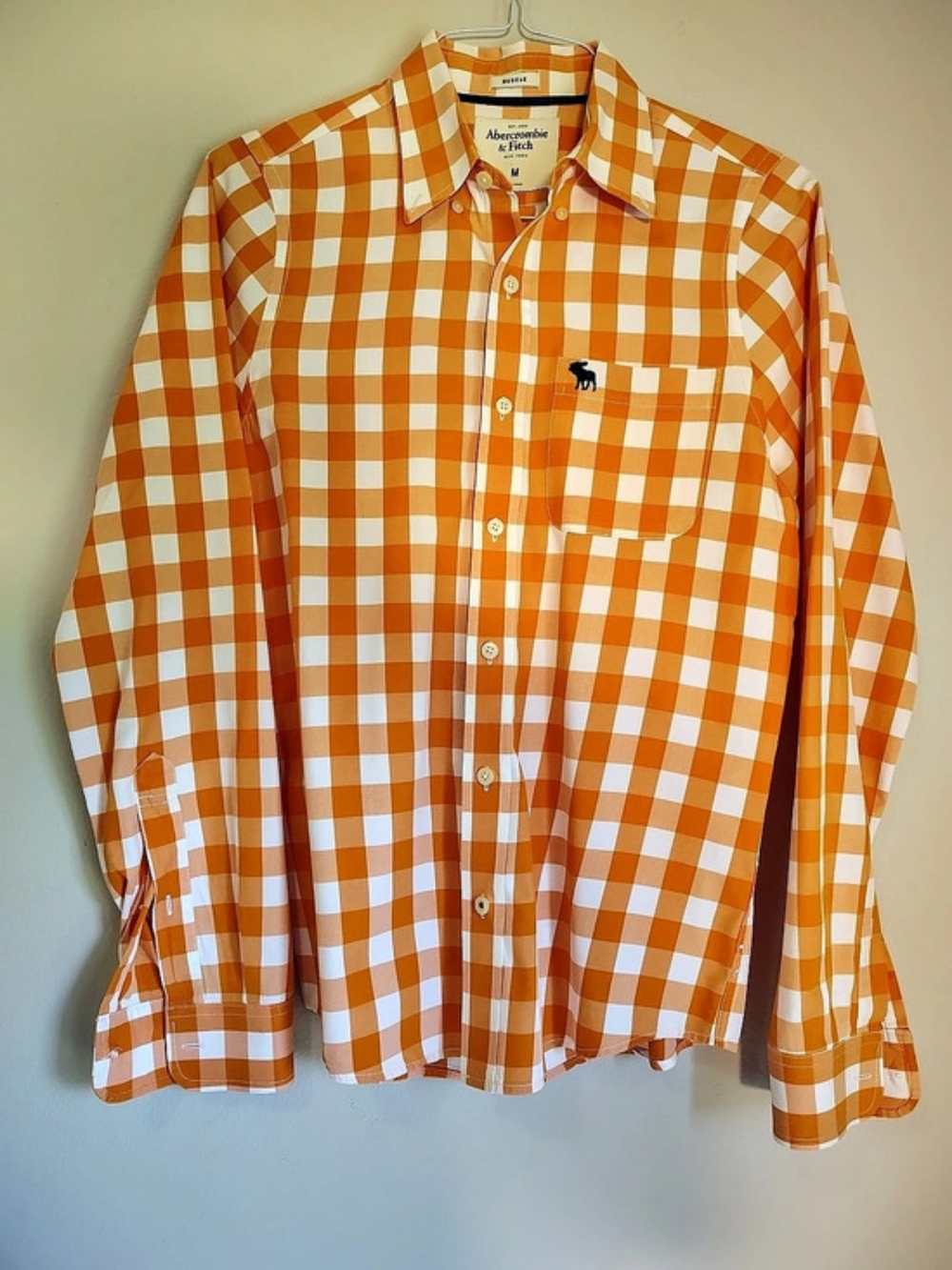 Abercrombie & Fitch Orange &White Check Button Down Shirt Men's Muscle  Medium